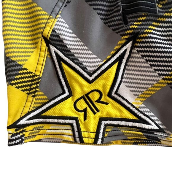 O'Neill Lopez Freak Rockstar Energy Plaid Boardshorts 30 Yellow Black Surf Y2K - Picture 9 of 16